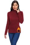 Pafnny Cotton Turtleneck Women Sweater Fleece Lined Thermal Tops Lightweight Layering Shirts Long Sleeve Undershirts Wine Red