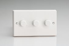 Varilight - 3 Gang 1 or 2 Way 3x400 Watt Push on/Push off Standard Dimmer Switch Classic White Plastic - HQ33W