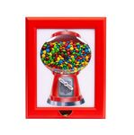 Eye Candy Frame - Classic Candy Dispenser, Vintage Gumball Machine in a Frame, 3D Globe Artwork, Large 15" x 12" x 2" (Red)