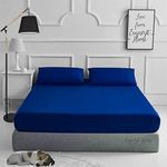 EXQUIZIT HOME Fitted Bed Sheet With Matching FREE 2 X PILLOW CASE Plain Dyed Poly Cotton Percale Easy Care Bed Sheet Royal Blue Double