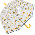 Kids Clear Dome Umbrella with Rainbow Pattern and Reflective Strip - Yellow Handle