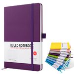 A5 Notebook, Journal Note Pad 200 Pages 80 GSM Journal Notebook Hardback Notepad with Lined Pages Composition Notebooks, Pen Loop and Expandable Paper Pocket, Journal Notepad Note Book- Purple