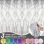 Fachoige 3pack 3.2ft x 6.6ft Metallic Tinsel Foil Fringe Curtains Wedding for Birthday Engagement Bridal Shower Bachelorette Holiday Celebration Party Decorations and Photo Booth Props (Silver)