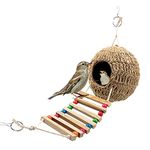 Jainsons Pet Products Natural Earthenware Jute Bird Nest House Hut Cage Feeder for Bird House for Small Birds