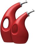 Rachael Ray Stoneware EVOO Oil and Vinegar Dispensing Bottle Set, 2-Piece, Red