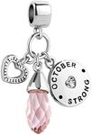 KunBead Jewelry October Birthstone Dangle Charm Heart Love Birthday Crystal Charms Compatible with Pandora Bracelets Necklace for Women