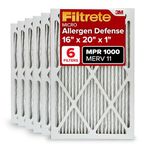 Filtrete 16x20x1 AC Furnace Air Filter, MERV 11, MPR 1000, Micro Allergen Defense, 3-Month Pleated 1-Inch Electrostatic Air Cleaning Filter, 6 Pack (Actual Size 15.69 x 19.69 x 0.81 in)