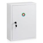 KYODOLED Wall Mount Medicine Cabinet, Locking Medicine Cabinet with Key, Secure Steel Lock Box for Medication, Large Capacity First Aid Wall Cabinet for Home Office or School Use, White