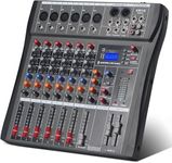 6 Channel Audio Mixer,Kmise Professional Sound Mixer with BT, Mixing Console with Digital Sound Board,DJ Mixer with 48V Phantom Power,Mixer with USB MP3 Input for Live Streaming Podcasting DJ Show