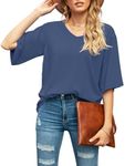 SUEANI Women's Blouse Tops Loose V Neck 3/4 Bell Sleeve Shirt, A- Sgm Blue, XX-Large