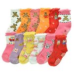 Maria Rosa 12 Pairs Cotton Baby Socks with Non-Skid Bottom #0318_12-24 Girl