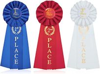 Award Ribbons 1st Place Rosette Ribbon Prize Ribbon Winner Grand First Second and Third Place Victory Ribbons Deluxe Recognition Ribbons for Classroom Prizes, 1st Blue, 2nd Red, 3rd White (3 Pieces)