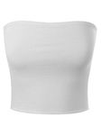 MixMatchy Women's Double Layered Basic Casual Strapless Backless Bandeau Bra Tube Top White S