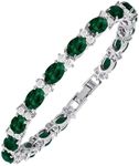 KEZEF Tennis Bracelets For Women - Cubic Zirconia - Oval 7x5mm Emerald Gemstones - Round 2.50mm White CZ - Silver Plated Brass - 7 Inch - Hypoallergenic Bracelets