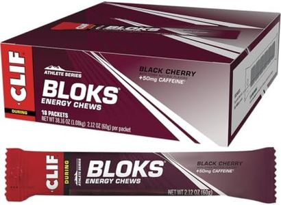 CLIF BLOKS - Black Cherry Flavour with Caffine - Energy Chews - Non-GMO - Plant Based - Fast Fuel for Cycling and Running - Quick Carbohydrates and Electrolytes - 60g. (18 Count)