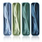 Large Reusable Cutlery Set with Case, 4 Sets Travel Utensil with Chopsticks, Portable Plastic Cutlery Set Fork Spoons Knife Set for Adult Lunch Accessories