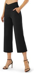 G4Free Capri Pants for Women Wide Leg Yoga Dress Capris with Pockets Cross Loose Casual Work Crop Pants Black