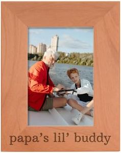 Personalized Gifts Grandpa Gift Papa's Lil' Buddy Grandson Natural Wood Engraved 4x6 Portrait Picture Frame Wood