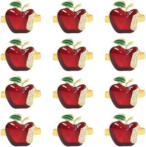 Red Apple Napkin Rings, Set of 6 Red Apple Napkins Holder Rings for Table Decor, Rhinestone Napkin Ring Holders for School Season Wedding Banquet Home Party Table Decoration