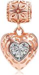 Rose Gold Heart Dangle Charms with Clear CZ Stone 925 Sterling Silver Love Bead for Bracelet