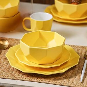 Stone Lain Jamie Porcelain Dinnerware Set, 16-Piece Service for 4, Yellow