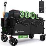 Hikenture Extended Wagon Cart Foldable, 500 LBS Heavy Duty Folding Wagon, Collapsible Wagon with Big Wheels for Sand, 300L Large Capacity Foldable Wagon, Utility Grocery Cart for Garden, Sports
