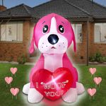 Mowholm 4ft Valentines Day Inflatables Pink Dog with Heart Decoration, LED Blow Up Lighted Decor Indoor Outdoor Holiday Art Decor Romantic Gift for Anniversary Wedding Party, GT-VA-2301