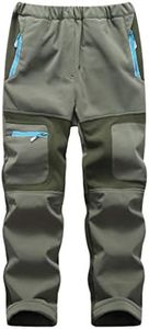 linlon Kids Boy's Snow Waterproof Pants Youth Fleece Lind Hiking Softshell Warm Insulated Ski Trousers,9056-Army Green-XXL(11-13Years)