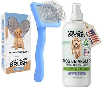 We Love Doodles Small Slicker Brush & Lavender Detangler Spray Pack - Dog Leave-In Conditioner for Reducing Mats, Knots & Tangles, Dematting & Conditioning Grooming Kit, 16 oz