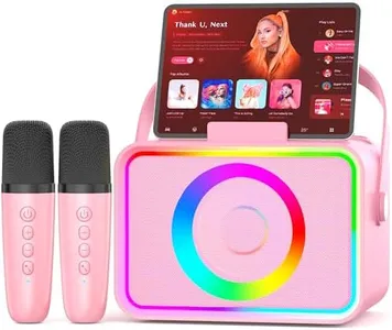 Karaoke Machine,Portable Bluetooth Speaker with 2 Wireless Microphone for Adults & Kids with LED Lights, Karaoke Microphone with PA System Supports USB/TF/AUX,Gift for Party (Pink)