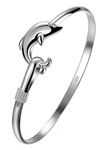 Cutesmile Fashion Jewelry 925 Sterling Silver Cute Dolphin Bangle Bracelets for Women, Diameter: 6.5 cm, Silver