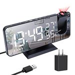 Projector Alarm Clock for Bedroom with FM Radio,7.4 Inch LED Multifunction Smart Alarm Clock Table Electronic Desktop Clocks with USB Charger,Wake Up Clock with Projection Time Snooze-Black