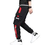 XYXIONGMAO Men's Tactical Streetwear Joggers Goth Clothes Baggy Casual Sports Pants Baggy Casual Techwear Hip Hop Sweatpants Black Cargo Pants for Men(Red,M)