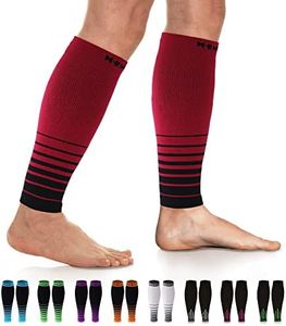 NEWZILL Calf Compression Sleeve for Men & Women | Footless Compression Socks for Shin Splint Relief, Varicose Veins | Leg Sleeve for Running, Travel, Nursing, Work, Fitness (S/M i-Black/Red 1Pair)