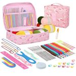 KRENZ Crochet Kit for Beginners Adults, Crochet Kits Include Yarn, 59pcs Crochet Starter Kit for Beginners Kids,Ergonomic Crochet Hooks 2.0-6.0 mm, Lace Steel Needles 0.6-1.9 mm (Pink Unicorn)