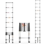 3.8M Telescopic Extension Folding Ladder, 12.5FT Stainless Steel Roof Multi-Purpose Extendable Loft, Portable Compact Anti-Slip for Indoor Or Outdoor, Max 330 lbs Load