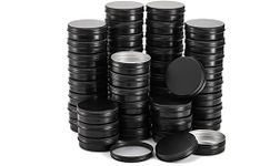 Foraineam 2 Oz Aluminum Round Lip Balm Tin Cans Cosmetic Sample Containers With Screw Lid - Black Empty Tins For Salve, Powder, Spice, Or Candies, Pack Of 24