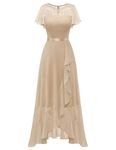 BeryLove Formal Dresses for Women 2024 Wedding Guest with Slit Cocktail Elegant Lace Long Prom Dress, Champagne, Large