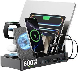 600W Charging Station for Multiple Devices, 15-in-1 GaN USB-C Charger with 3-in-1 Wireless Charger for Apple, Dual 100W PD Laptop Charging Dock, 8 USB-C & 4 USB-A for MacBook, iPad, Laptop, Black
