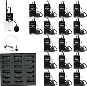 Retekess TT116 Wireless Tour Guide System, Tour Guide Headsets, Noise Reduction, 656ft, Whisper Systems with 18-Port Charger for Factory(1 Transmitter 17 Receivers)