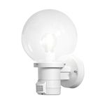 Konstsmide Outside Lighting Nemi Up Sensor Outdoor Wall Light/PIR Sensor-Motion Detector/1 x 60 W E27 Max Wall Lamp/Clear Glass Globe/Plastic/IP44/Outside Light White