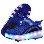 Qneic Roller Shoes LED Light Up Kids Roller Skate Shoes for Girls Boys with Double Wheel Sneaker Shoes (6 Little Kid / EU39 ; Blue)
