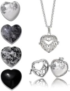 Raicegs Healing Crystal Necklace Set Heart Stones Necklaces for Women Cord Cage and Lockets Pendant Real Crystal and Healing Stone Jewelry Crystal Gifts, 17.7+2 inches, Stone, No Gemstone