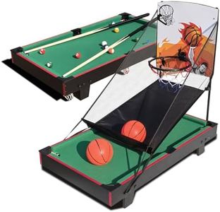 2-in-1 Basketball & Billiards Combo Game Table, Multi Game Table 36", Indoor Outdoor Multi-Sport Arcade with A Full Set of Parts & Easy Storage