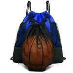 STAY GENT Drawstring Football Bag Basketball Backpack for Boys & Girls, Men Soccer Football Boot Bag String Kit Foldable Volleyball PE Bag Sports Sack with Wet Detachable Ball Mesh Bag for Gym Blue