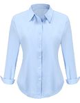 SDWRJOP Womens Wrinkle Free Shirts Long Sleeve No Iron Button Down Ladies Office Dress Shirt Blue M