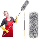 ZH Long Handle Microfiber Feather Duster Bendable & Extendable Fan Cleaning Duster with 30 to100 Inches Long Handle for Home Cleaning, High Ceiling Fans, Furniture, Washable, Cobweb Stick (Standard)