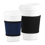 kwmobile Coffee Cup Sleeves (Set of 2) - Reusable Neoprene Insulated Holder for to Go Cups 6.8 to 23.7 oz (200 to 700 ml) - Black/Dark Blue