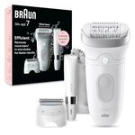 Braun Silk-épil 7, Epilator with Wide Head for Easy Hair Removal, Wet & Dry, Lasting Smooth Skin, with Lady Shaver Head & Trimmer Comb, Body Mini Shaver, 7-441, White/Silver