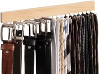 StorageWorks Tie Rack, Tie Holder Organizer with 20 Hooks, 1-Pack Necktie Organizers Hold Ties, Belts, Wall-Mounted Tie Holders for Closet, Wooden Belt and Tie Organizer for Men, Natural Wood Color